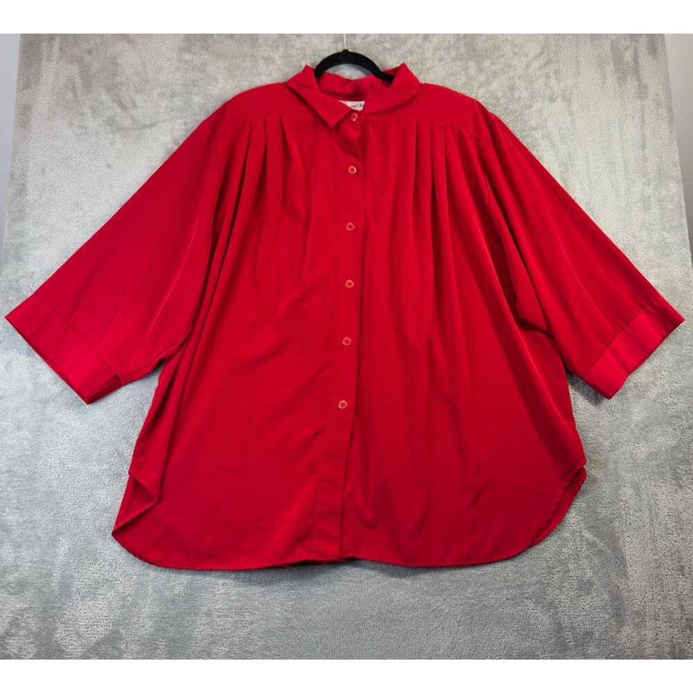 A Personal Touch Shirt Womens 4X Red Blouse Button Down Dolman Shoulder Pads VTG